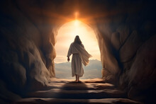 Resurrection Of Jesus At Empty Tomb During Sunrise