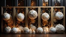 Christmas New Year Decor Background Made Of Wooden Carved Toys And Balls