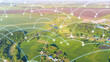 © Антон Скрипачев - smart rural concept. Agriculture and technology. Communication network, artificial intelligence in agriculture infographics added to the photo, selective focusing, tinted image