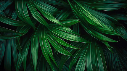 Tropical palm leaves on dark background. Exotic background.