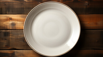 Canvas Print - empty plate on wooden table HD 8K wallpaper Stock Photographic Image 