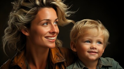 Wall Mural - Happy Overjoyed Family Mother Little Son, Gradient Color Background, Background Images , Hd Wallpapers