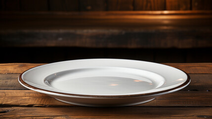 Canvas Print - empty plate on wooden table HD 8K wallpaper Stock Photographic Image 