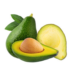 Poster - Slices and half of avocado isolated a transparent background