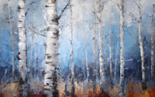 Modern Hand Painted Birch Tree Oil Painting Wallpaper Background