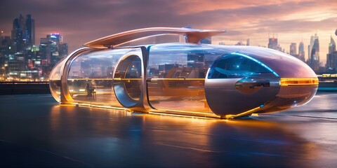 未来的な乗り物、未来都市。自動運転システムのモビリティ｜Futuristic vehicles, futuristic city. Autonomous driving system mobility. Generative AI