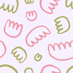 Fototapete - Abstract shapes, seamless pattern in doodle style. Cute texture design, natural repeating print. Kids childish naive background. Endless flat vector illustration for modern wrapping, textile, fabric