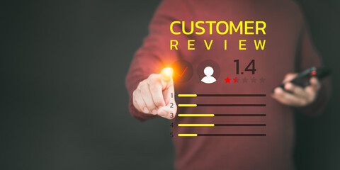 Fototapete - Customer review and feedback with rate 1.4 point on virtual screen