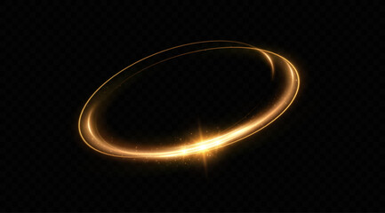 Wall Mural - Abstract sparkling golden frame light effect on transparent background. Spark with ring glossy line	