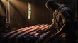 © sirisakboakaew - Soldier grieving over casket draped with USA flag.