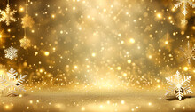 Gold Sparkling Christmas Background With Snowflakes