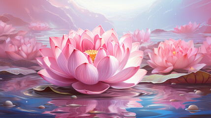 beautiful pink lotus on the pond, water lily, harmony, meditation, relaxation, zen, calm, spa, flower, plant, nature, floral, bloom, spring, blossom, lake, river, source, tenderness, petals