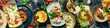 Collage. Assortment of dishes from different countries of the world. Food and snacks.