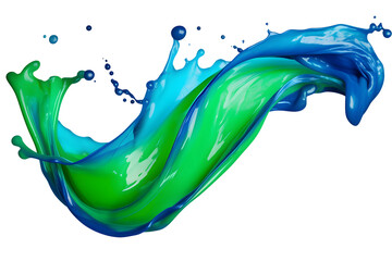 swirling blue green paint spiral splash isolated on transparent background - art effect design element PNG coutout