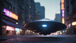 UFO landed on the street. Unsettling presence triggers intrigue and concern, generative AI