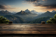 Atop The Mountain, A Wooden Platform Serves As A Stage For The Product, With The Majestic Mountains As Its Audience. The Sun, A Radiant Spotlight.