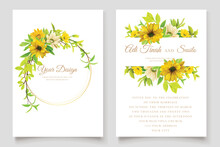 Wedding And Invitation Card With Sunflower Illustration