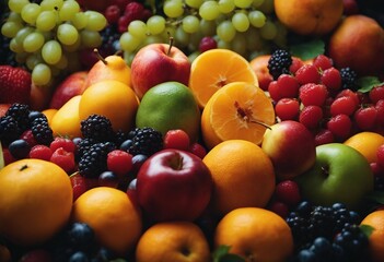 Wall Mural - Fresh fruit balancing on top of each other pile of fruits