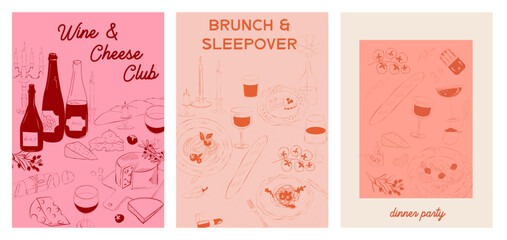 Wall Mural - Collection of Retro posters. Friday evening dinner posters.  Food Poster template. Interior posters set. Inspiration posters. Editable vector illustration.