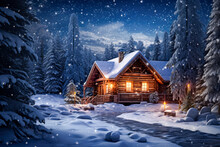 Picture Of A Cozy Cabin Surrounded By Snow