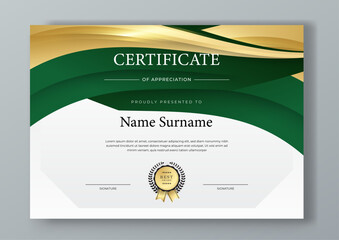 Green and gold vector flat and gradient modern certificate template for corporate or awards