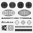 Retro-Futuristic Shapes collection globes, barcode, abstract shape for street wear and y2k fashion design