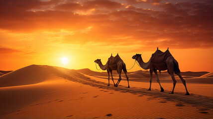 Wall Mural - camels in the desert