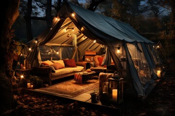 Wall Mural - canvas tent  , travel camping in forest