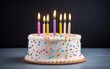 © AI Studio - Celebratory pie with burning candles on a black background. Close up of birthday cake with colorful decoration.