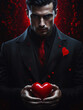 A man symbolizing Dark and Love. lucifer, psychology, love, manipulation, dark, red, ghosting, heart, devil