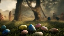 AI-generated Illustration Of Easter Eggs On Grass.