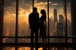© nataliya_ua - silhouette of a couple looking from window city sunset