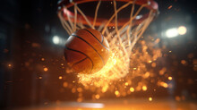 One Basketball Ball On The Basketball Court Colorful Fantasy Sports Illustration Basketball Fire Basketball Games