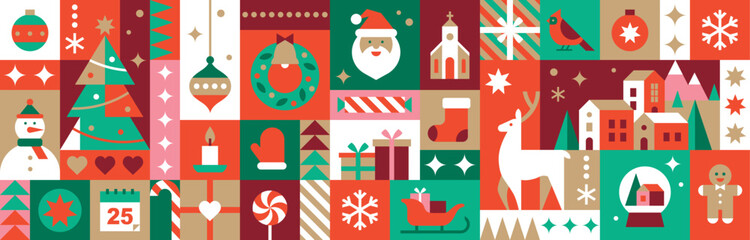 merry christmas and happy new year poster. bauhaus design. winter holidays. abstract modern geometri