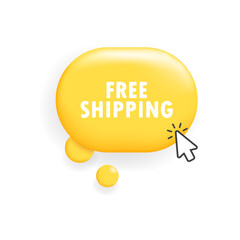 Wall Mural - Free shipping button. Flat, yellow, cursor on button, free shipping sign. Vector icon