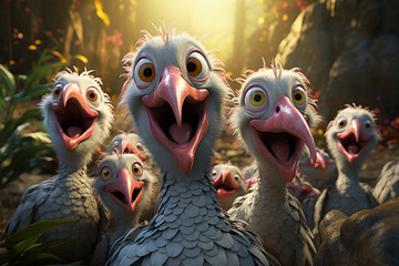 Aufkleber - He playful interaction between a group of Dodo Bird, showcasing their social dynamics and vigilant nature. 