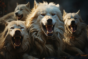 Aufkleber - He playful interaction between a group of Wolf, showcasing their social dynamics and vigilant nature.  