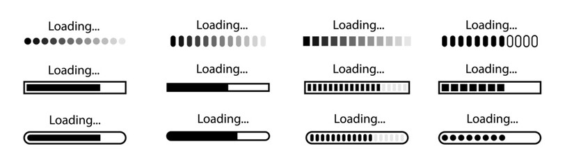 loading bar icons. set loading bar progress icon. loading status on white background. vector illustr