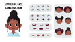Cartoon Black Girl Face Constructor, Little Kid Face Creation Pack Vector Illustration with Lips, Hair, Eyes Vector Illustration