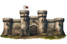 Fort Surrounded Castle On Transparent Background, Png File