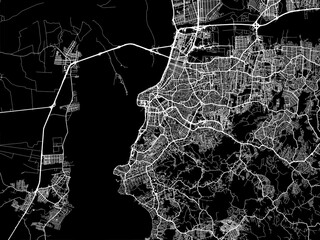 Wall Mural - Vector road map of the city of Porto Alegre in Brazil with white roads on a black background.