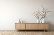 Interior of modern living room with wooden chest of drawers - rendering