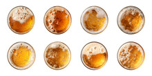 Collection Set Glass Of Beer With Bubble On Glass Isolated On A Transparent Background, Top View