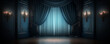 Dark blue curtain in front of the stage. Greeting card. Edited AI illustration. 