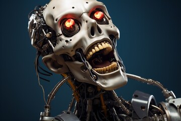 Aufkleber - Funny and scary laughing cyborg, with empty copy space Generative AI 