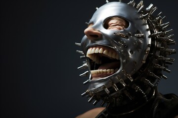 Aufkleber - Funny and scary laughing cyborg, with empty copy space Generative AI 