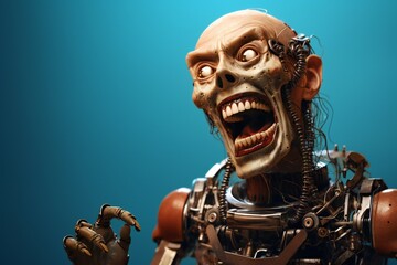 Aufkleber - Funny and scary laughing cyborg, with empty copy space Generative AI 