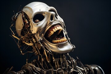 Aufkleber - Funny and scary laughing cyborg, with empty copy space Generative AI 
