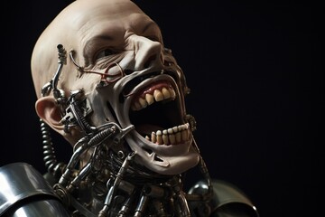 Aufkleber - Funny and scary laughing cyborg, with empty copy space Generative AI 