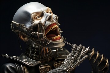 Aufkleber - Funny and scary laughing cyborg, with empty copy space Generative AI 